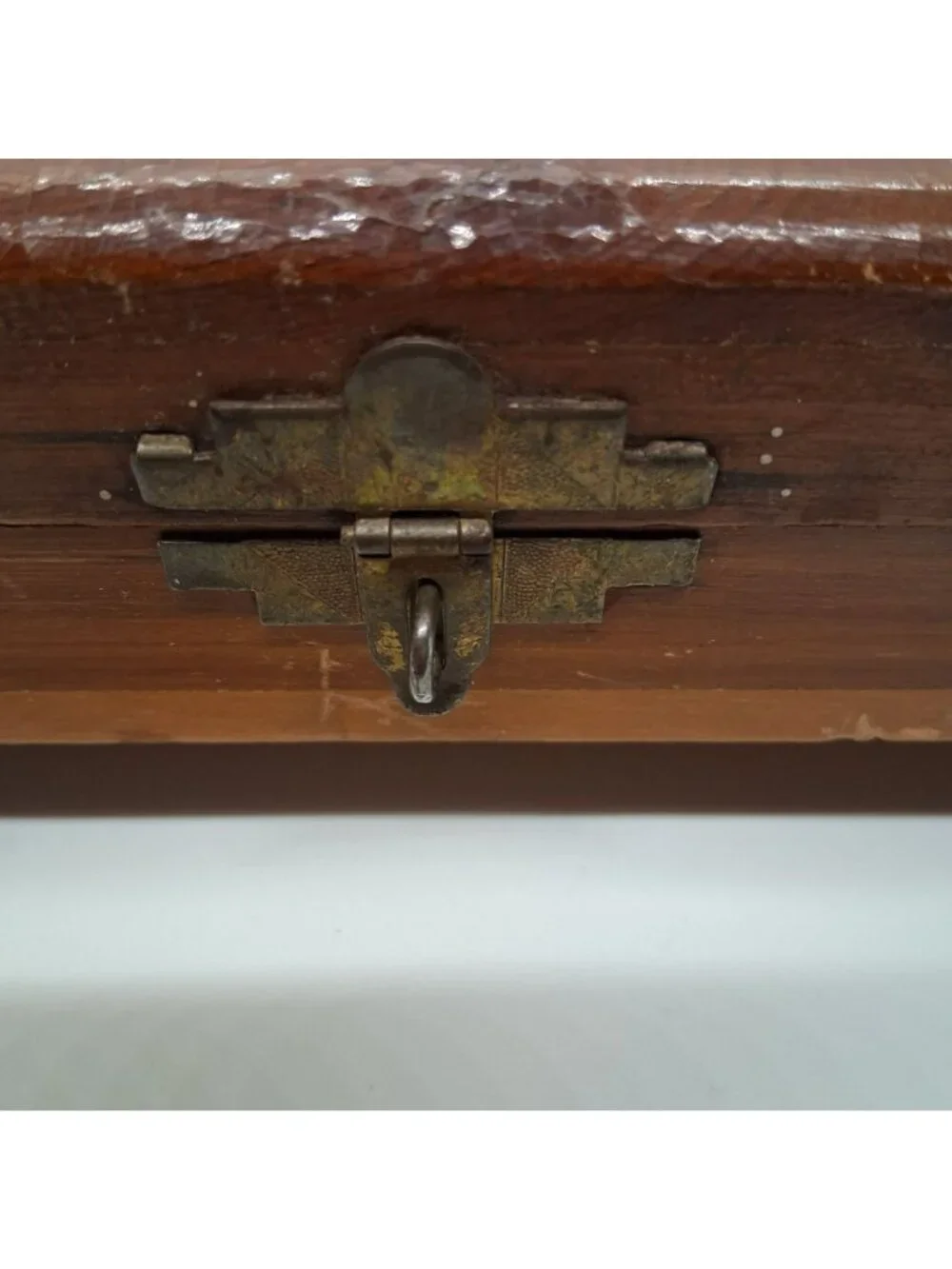 Vintage Wooden Jewelry Cigar Box Brass Accents Ornate Latch Rustic Storage Chest